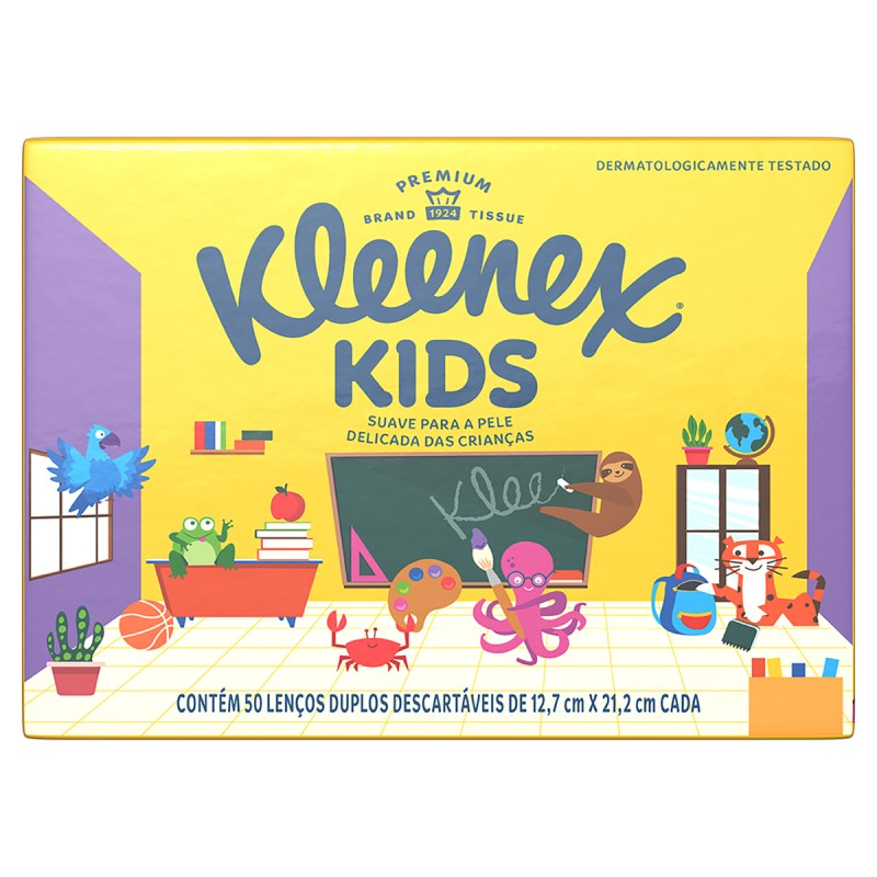 LENÇO DE PAPEL FOLHA DUPLA EXTRA SUAVE KLEENEX KIDS CAIXA LEVE 60 PAGUE 50 UNIDADES
