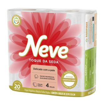 PAPEL HIGIÊNICO FOLHA DUPLA NEUTRO NEVE TOQUE DA SEDA 30M PACOTE 4 UNIDADES