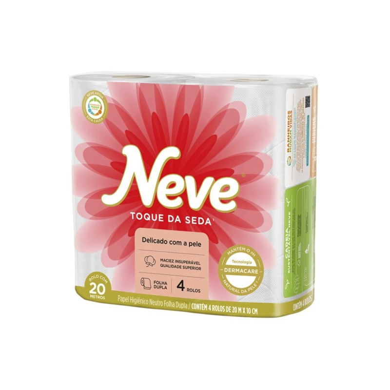 PAPEL HIGIÊNICO FOLHA DUPLA NEUTRO NEVE TOQUE DA SEDA 30M PACOTE 4 UNIDADES
