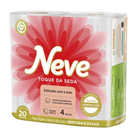 PAPEL HIGIÊNICO FOLHA DUPLA NEUTRO NEVE TOQUE DA SEDA 30M PACOTE 4 UNIDADES