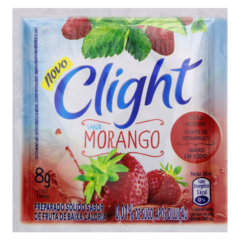REFRESCO EM PÓ MORANGO ZERO AÇÚCAR CLIGHT PACOTE 8G