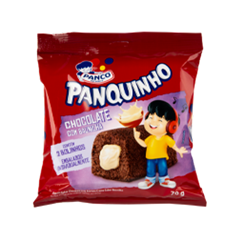 MINIBOLO CHOCOLATE RECHEIO CREME DE BAUNILHA PANCO PANQUINHO PACOTE 70G 2 UNIDADES