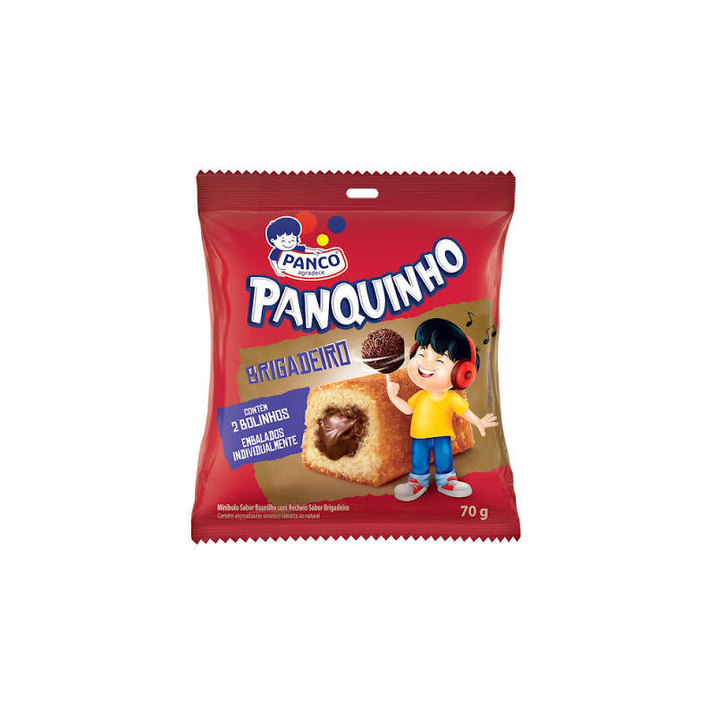 MINIBOLO BAUNILHA RECHEIO BRIGADEIRO PANCO PANQUINHO PACOTE 70G 2 UNIDADES