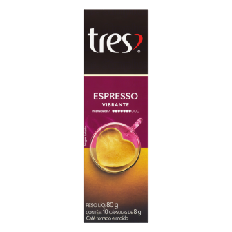CAFÉ EM CÁPSULA TORRADO E MOÍDO ESPRESSO VIBRANTE TRES CAIXA 80G 10 UNIDADES