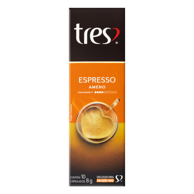 CAFÉ EM CÁPSULA TORRADO E MOÍDO ESPRESSO AMENO TRES CAIXA 80G 10 UNIDADES