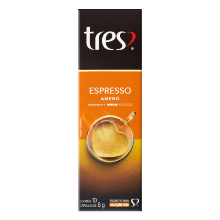 CAFÉ EM CÁPSULA TORRADO E MOÍDO ESPRESSO AMENO TRES CAIXA 80G 10 UNIDADES