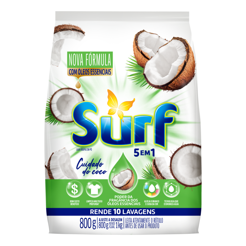 LAVA-ROUPAS PÓ CUIDADO DO COCO SURF PACOTE 800G