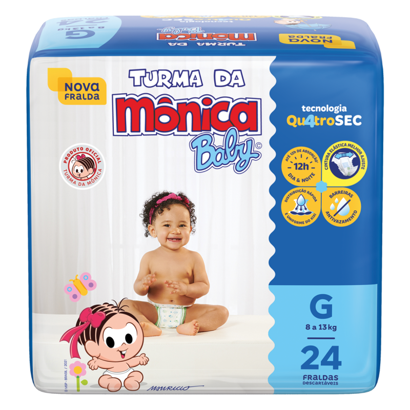FRALDA DESCARTÁVEL TURMA DA MÔNICA BABY G PACOTE 24 UNIDADES