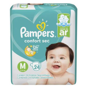 FRALDA DESCARTÁVEL INFANTIL PAMPERS CONFORT SEC M PACOTE 24 UNIDADES