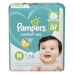 FRALDA DESCARTÁVEL INFANTIL PAMPERS CONFORT SEC M PACOTE 24 UNIDADES