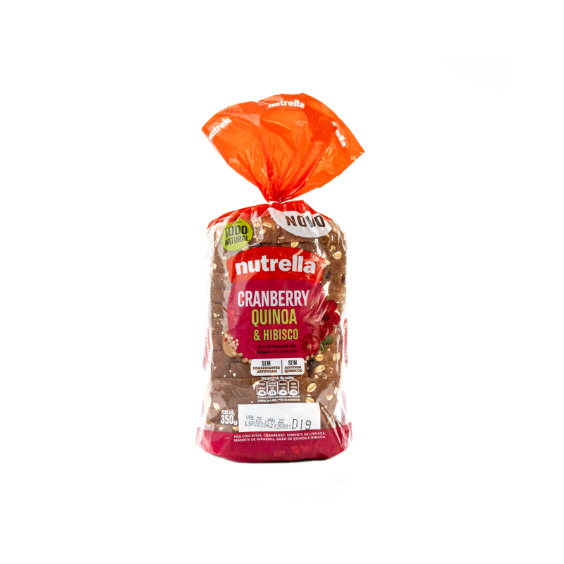 PÃO CRANBERRY, QUINOA & HIBISCO NUTRELLA PACOTE 350G