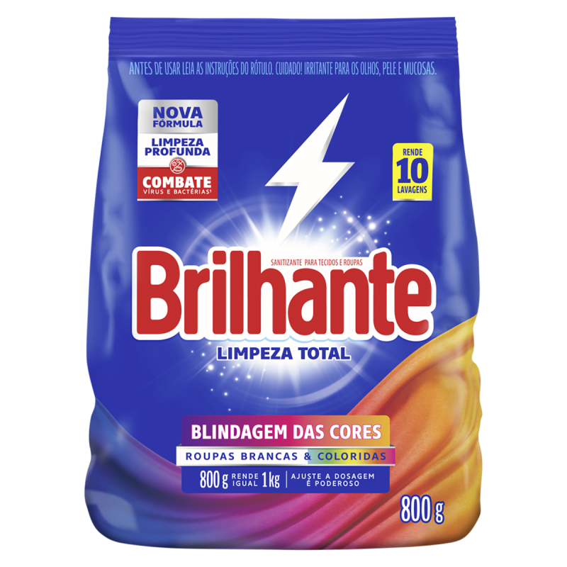 LAVA-ROUPAS PÓ ROUPAS BRANCAS E COLORIDAS BRILHANTE LIMPEZA TOTAL PACOTE 800G