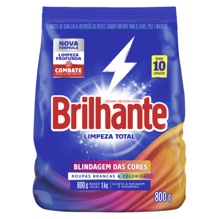 LAVA-ROUPAS PÓ ROUPAS BRANCAS E COLORIDAS BRILHANTE LIMPEZA TOTAL PACOTE 800G