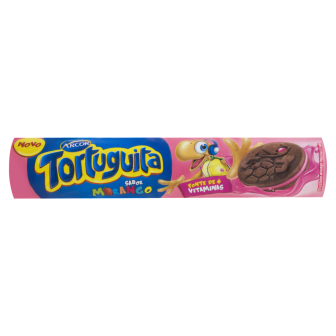 BISCOITO CHOCOLATE RECHEIO MORANGO TORTUGUITA PACOTE 120G
