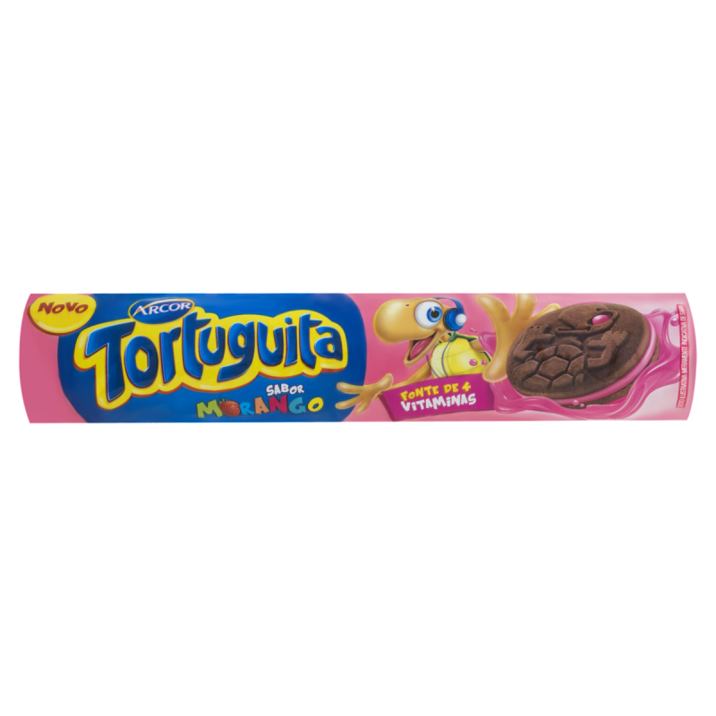 BISCOITO CHOCOLATE RECHEIO MORANGO TORTUGUITA PACOTE 120G