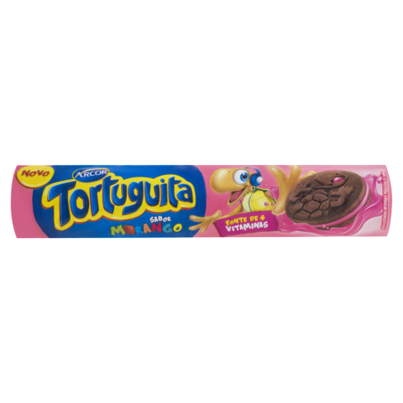 BISCOITO CHOCOLATE RECHEIO MORANGO TORTUGUITA PACOTE 120G