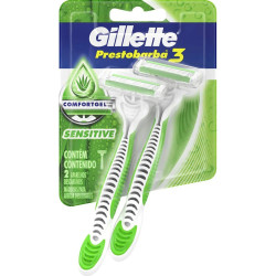 APARELHO DESCARTÁVEL PARA BARBEAR GILLETTE PRESTOBARBA3 SENSITIVE 2 UNIDADES