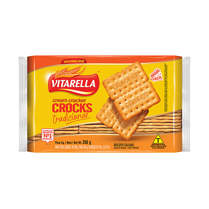 BISCOITO CREAM CRACKER TRADICIONAL VITARELLA CROCKS PACOTE 350G