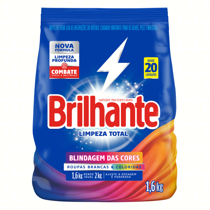 LAVA-ROUPAS PÓ ROUPAS BRANCAS E COLORIDAS BRILHANTE LIMPEZA TOTAL PACOTE 1,6KG