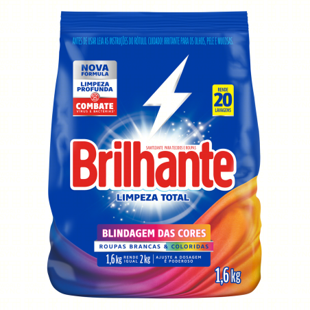 LAVA-ROUPAS PÓ ROUPAS BRANCAS E COLORIDAS BRILHANTE LIMPEZA TOTAL PACOTE 1,6KG