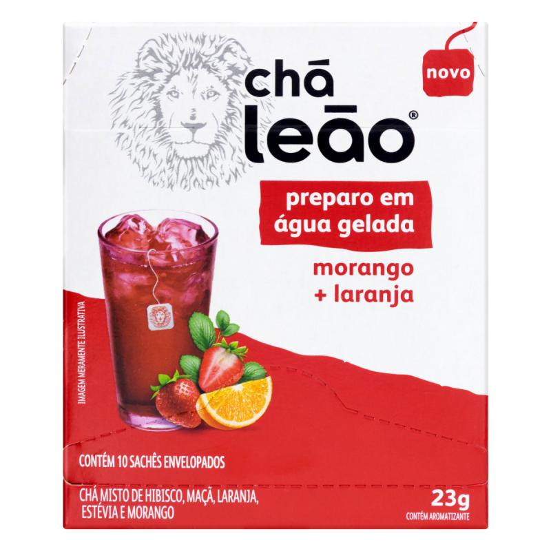 CHÁ MORANGO E LARANJA CHÁ LEÃO CAIXA 23G 10 UNIDADES