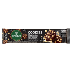 BISCOITO COOKIE LEITE MALTADO BLACK COM GOTAS DE CHOCOLATE BRANCO PIRAQUÊ PACOTE 80G