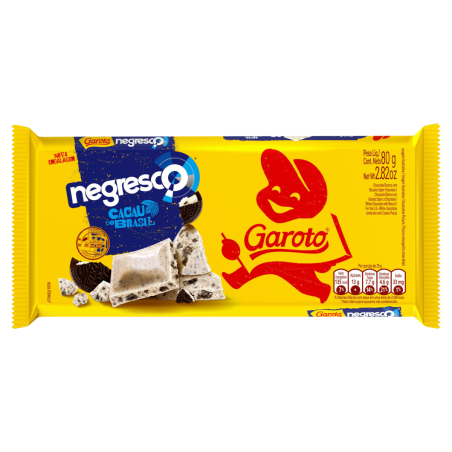 CHOCOLATE BRANCO COM BISCOITO NEGRESCO GAROTO PACOTE 80G