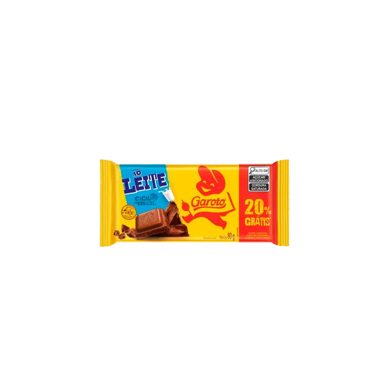 CHOCOLATE GAROTO 80G AO LEITE 20%GTS