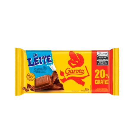 CHOCOLATE GAROTO 80G AO LEITE 20%GTS