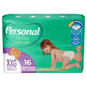 FRALDA DESCARTÁVEL PERSONAL BABY PROTECT & SEC XXG PACOTE 16 UNIDADES