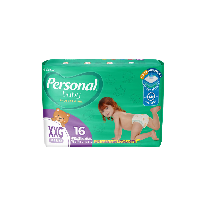 FRALDA DESCARTÁVEL PERSONAL BABY PROTECT & SEC XXG PACOTE 16 UNIDADES