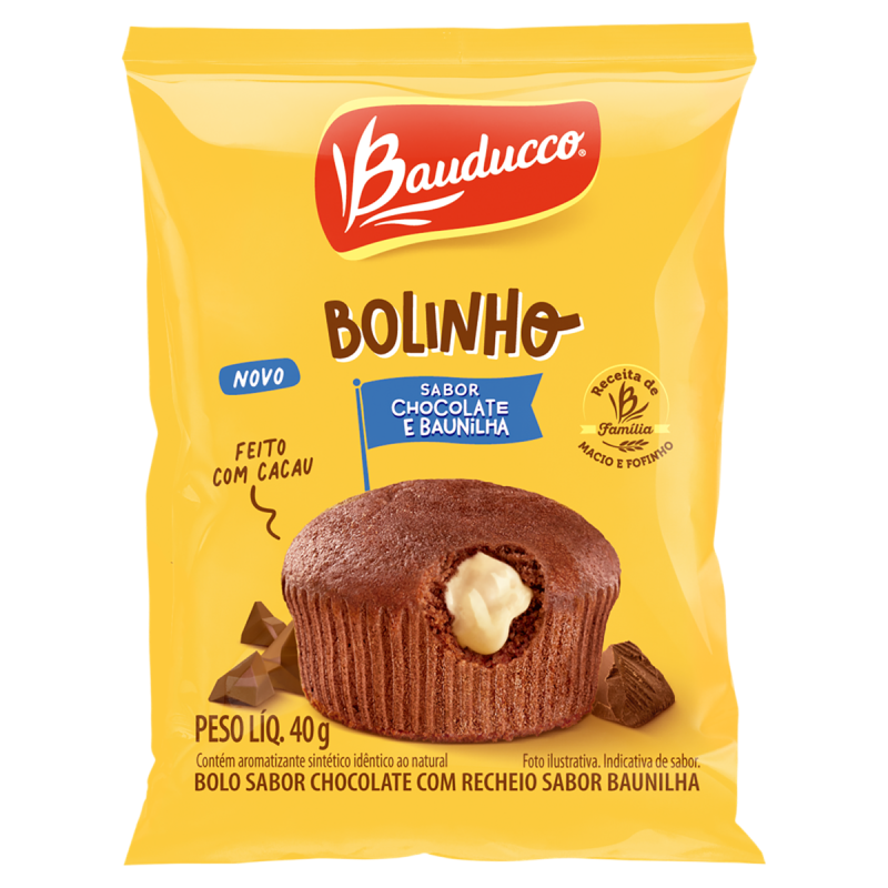 BOLINHO CHOCOLATE RECHEIO BAUNILHA BAUDUCCO PACOTE 40G