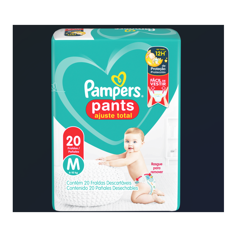 FRALDA DESCARTÁVEL INFANTIL PANTS PAMPERS AJUSTE TOTAL M PACOTE 20 UNIDADES