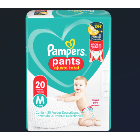FRALDA DESCARTÁVEL INFANTIL PANTS PAMPERS AJUSTE TOTAL M PACOTE 20 UNIDADES