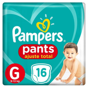 FRALDA DESCARTÁVEL INFANTIL PANTS PAMPERS AJUSTE TOTAL G PACOTE 16 UNIDADES