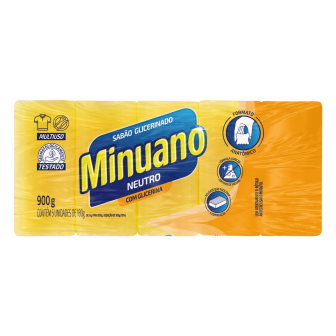 SABÃO BARRA GLICERINADO MULTIUSO NEUTRO MINUANO PACOTE 900G 5 UNIDADES