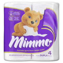 PAPEL HIGIÊNICO FOLHA DUPLA NEUTRO MIMMO 30M PACOTE 4 UNIDADES