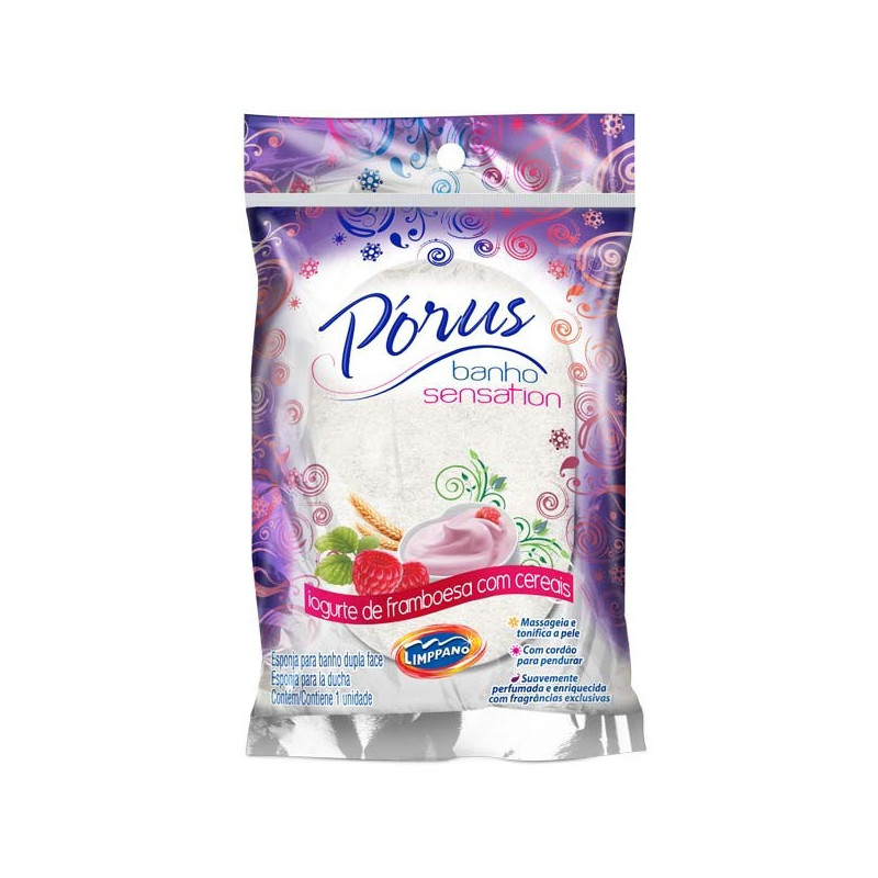 ESPONJA PARA BANHO DUPLA FACE COM CORDÃO INFUSÃO DE AMÊNDOAS PÓRUS SENSATION
