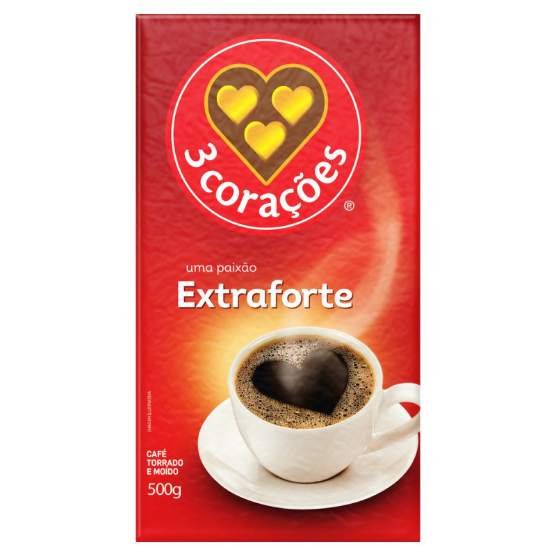 CAFÉ TORRADO E MOÍDO A VÁCUO EXTRAFORTE 3 CORAÇÕES PACOTE 500G
