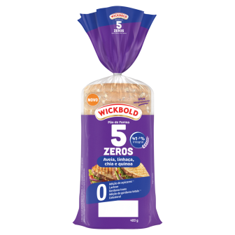 PÃO DE FORMA INTEGRAL AVEIA, LINHAÇA, CHIA E QUINOA ZERO LACTOSE WICKBOLD 5 ZEROS PACOTE 400G