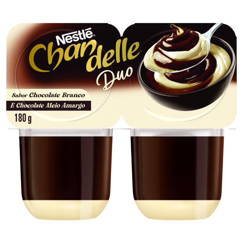 SOBREMESA LÁCTEA CHOCOLATE BRANCO E MEIO AMARGO CHANDELLE DUO BANDEJA 180G 2 UNIDADES