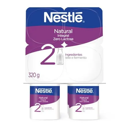 IOGURTE INTEGRAL NATURAL ZERO LACTOSE NESTLÉ BANDEJA 320G 4 UNIDADES