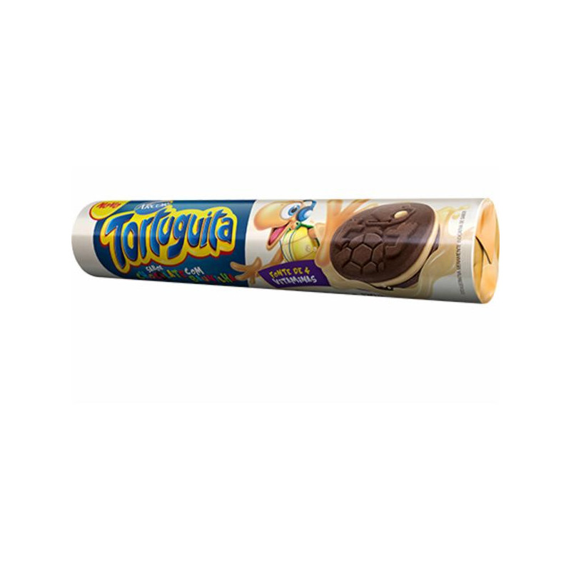 BISCOITO CHOCOLATE RECHEIO BAUNILHA TORTUGUITA PACOTE 120G