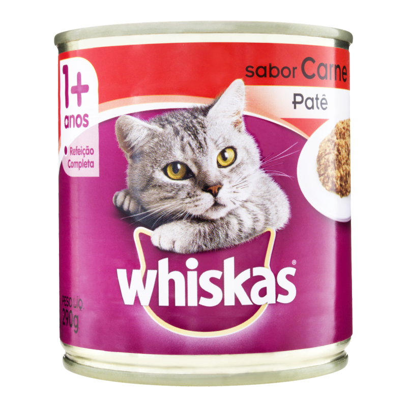PATÊ PARA GATOS ADULTOS CARNE WHISKAS LATA 290G