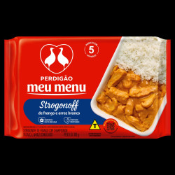 PRATO PTO PERDIGAO MEU MENU STROGONOFF FRANGO E ARROZ BRANCO 300G