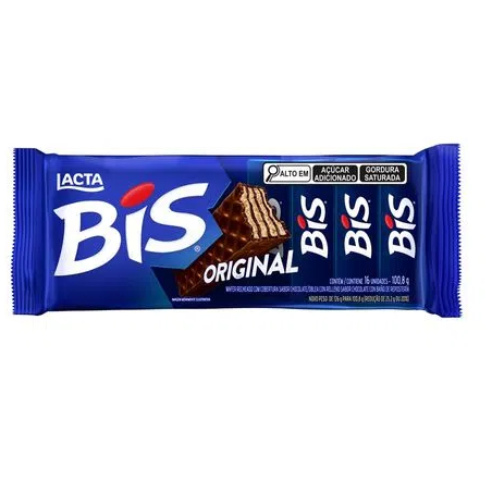 WAFER RECHEIO E COBERTURA CHOCOLATE LACTA BIS PACOTE 100,8G