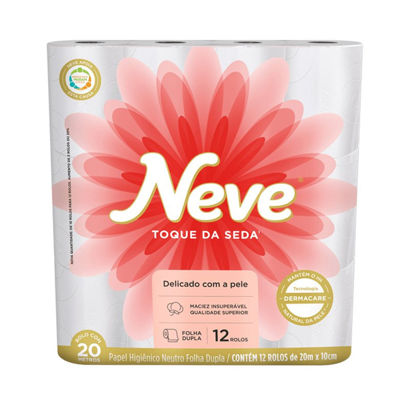 PAPEL HIGIÊNICO FOLHA DUPLA NEUTRO NEVE TOQUE DA SEDA 20M PACOTE 12 UNIDADES