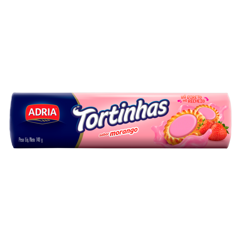 BISCOITO RECHEIO MORANGO ADRIA TORTINHAS PACOTE 140G