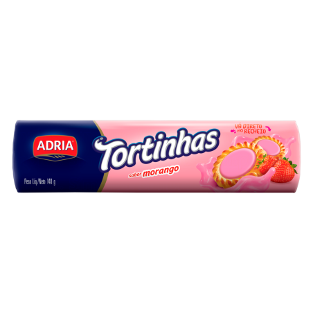 BISCOITO RECHEIO MORANGO ADRIA TORTINHAS PACOTE 140G