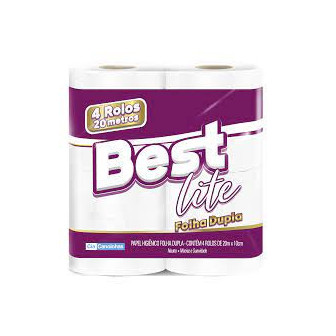 PAPEL HIGIÊNICO FOLHA DUPLA NEUTRO BEST LITE 20M PACOTE 4 UNIDADES